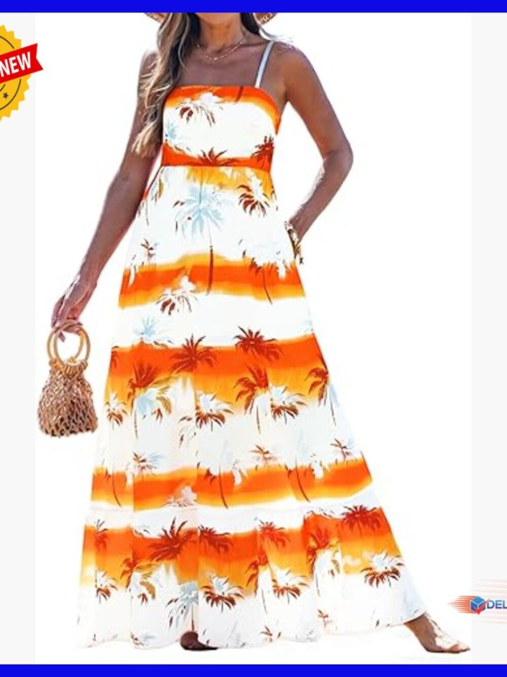 Spaghetti Strap Maxi Dress A-Line Flowy Summer Casual Beach - Picture 1 of 7